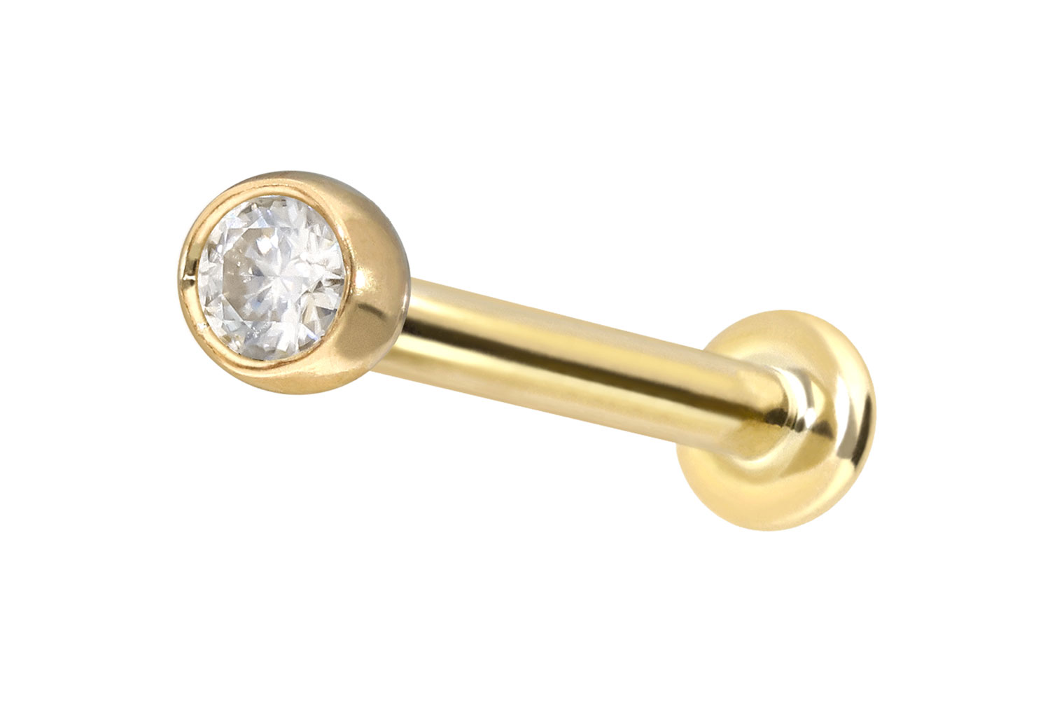 14 Karat Gold Labret Piercing mit Innengewinde MOISSANIT